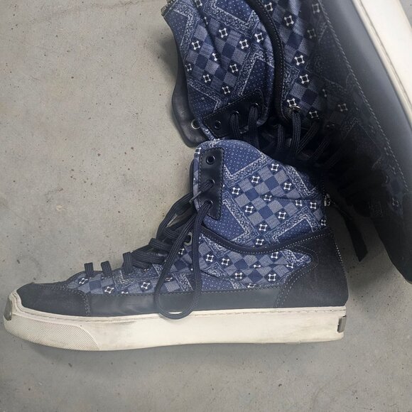 Louis Vuitton On The Road Blue Monogram Bandana High-Top Sneakers Men's Size 11 - Picture 6 of 11